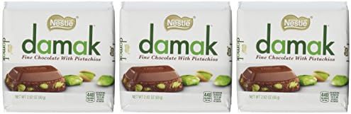 Nestle Damak Milk Chocolate with Pistachio 80g Bar Pack, 3 Count - Halal - Made in Turkey