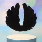 5 Pcs Cute Angel Feather Wing Flag Cake Toppers For Anniversary Baby Shower Decoration Wedding Party Supplies (Black)