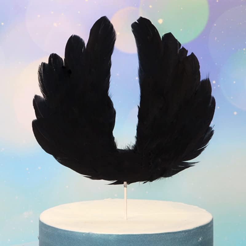 5 Pcs Cute Angel Feather Wing Flag Cake Toppers For Anniversary Baby Shower Decoration Wedding Party Supplies (Black)