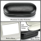 2 in 1 Contact Lens Case and Glasses Case,Double Sided Dual Use Design with Mirror, Tweezer and Contact Lens Solution Bottle,Portable Soak Storage Kit for Travel,Office(Black)