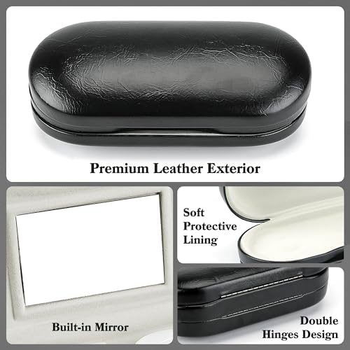 2 in 1 Contact Lens Case and Glasses Case,Double Sided Dual Use Design with Mirror, Tweezer and Contact Lens Solution Bottle,Portable Soak Storage Kit for Travel,Office(Black)