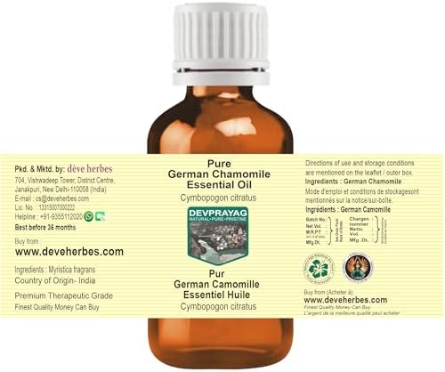 German Chamomile Essential Oil (Matricaria recutita) Pure | Non-Sticky | Non-Greasy | Lightweight | Men & Women | All Skin Types | Steam Distilled 5ml (0.16 oz)