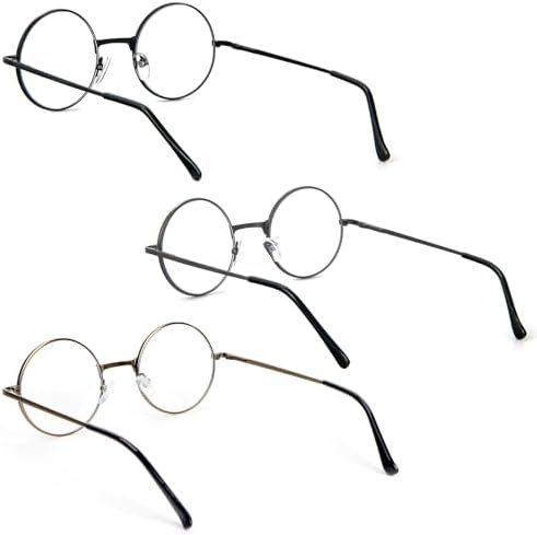 3 Pack Round Frame Reading Glasses Blue Light Blocking Reader Metal Full Frame Retro Glasses
