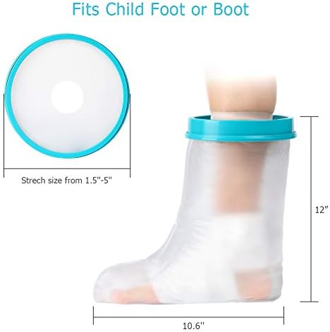 Kids Cast Cover Protector Foot for Shower Bath, Waterproof Cast Keep Cast Bandage Dry, Reusable Watertight Cast Bag for Broken Surgery Foot Wound Burns Ankle Toe(Child Leg 12")