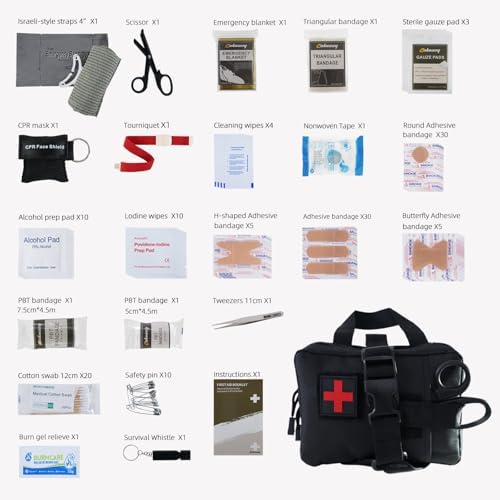 IFAK Trauma Kit, EMT Pouch Molle Ifak Pouch, 4 Inch Israeli Bandage, Survival First Aid Kit with Tourniquet for Tactical, Travel, Hiking, Military Vehicles, Camping, Outdoor (Black)