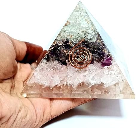 Jet International Rose Quartz Crystal Amethyst Unique Chakra Orgone Pyramid Crystal Gemstones Copper Metal Mix Rare Healing Positive Energy Tetrahedron Sacred Geometry Memory Concentration