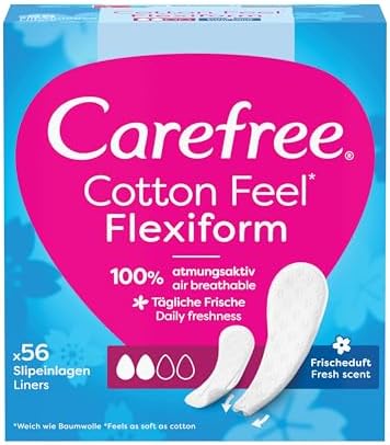 Carefree Cotton Feel Flexiform Panty Liners with Fresh Scent and 100% Breathable for Everyday Freshness and Soft Comfort 56 Count