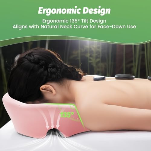 Massage Headrest for Bed Face Down Pillow, Dual Exhaust Holes Memory Foam BBL Massage Pillow for Professional Massage Table Equipment Removable Cover- Pink