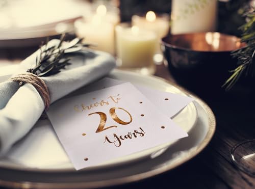 Cheers to 20 Years Cocktail Napkins | Happy 20th Birthday Decorations for Men and Women and Wedding Anniversary Party Decorations | 50-Pack 3-Ply Napkins | 5 x 5 inch folded (Pink)