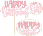 Gyufise 1Pcs Happy Birthday Cake Topper Glitter Cake Pick for Celebrating Anniversary Theme Party Cake Decorations Supplies Pink