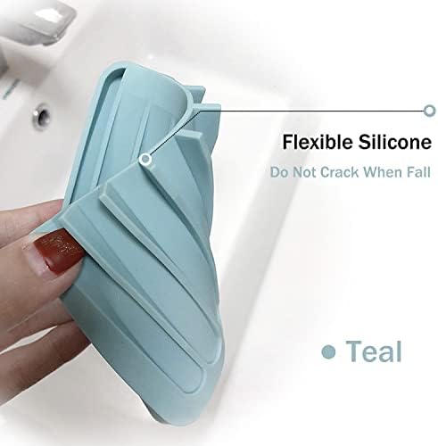 Self Draining Soap Dishes, 3 Pcs Silicone Soap Saver, Waterfall Drainer Soap Holder for Bathroom, Extend Soap Life, Keep Soap Bars Dry Clean & Easy Cleaning (White, Gray, Teal)