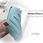 4PCS Self Draining Soap Holder, Premium Silicone Soap Dish, Waterfall Drainer Soap Saver for Bathroom, Kitchen, Bath Tub, Extend Soap Life, Keep Soap Bars Dry Easy Clean (Grey & Teal)