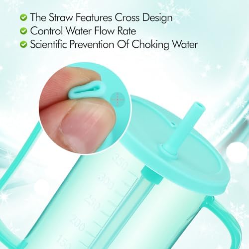 Kifmurase 3 Pcs Adult Sippy Cups for Elderly 12 oz Plastic Spill Proof Cups with 2 Handles Staws and Lid for Adults Hospital Disbled Dysphagia Patients (Blue)