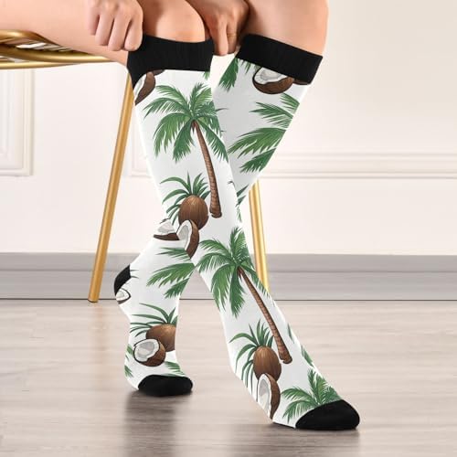 Compression Socks for Women Men Palm Trees and Coconuts Wide Calf Knee High Stockings 20-30mmHg Nurse Travel Athletic Sock 1 Pair