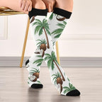 Compression Socks for Women Men Palm Trees and Coconuts Wide Calf Knee High Stockings 20-30mmHg Nurse Travel Athletic Sock 1 Pair