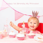 Birthday Candle for Cake, 1 Candle - Pink Glitter with Bowknot, 2.76 inch Happy Birthday Candle, Cake Topper Decoration for 1 Year Old Birthday Party (Number 1)