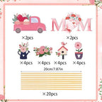 20 Pcs Mother's Day Heart Floral Picks Pink Mom Flowers Cake Toppers Signs Sticks Bouquet Tabletop Centerpiece Decoration for Home Vase Filler Mom Birthday DIY Photo Prop Party Supplies