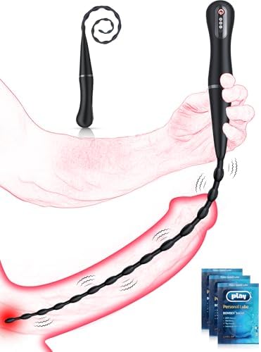 Sounding Rods Urethra Vibrator Sex Toys for Men, Vibrating Urethral Sound Anal Beads Male Vibrator, Penis Plug Stretcher Testicle Prostate Toy, Flexible Silicone Cock Dilator for Beginner & BDSM Play