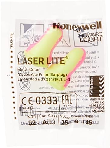 Howard Leight by Honeywell Laser Lite High Visibility Disposable Foam Earplugs, Pink/Yellow , 200-Pairs (LL-1) - 3301105