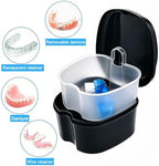 Black Denture Soaking Container Partial Denture Case, Orthodontic Retainer Cleaning Case Denture Cleaner Container Dentures Teeth Cup with Strainer and Lid Waterproof