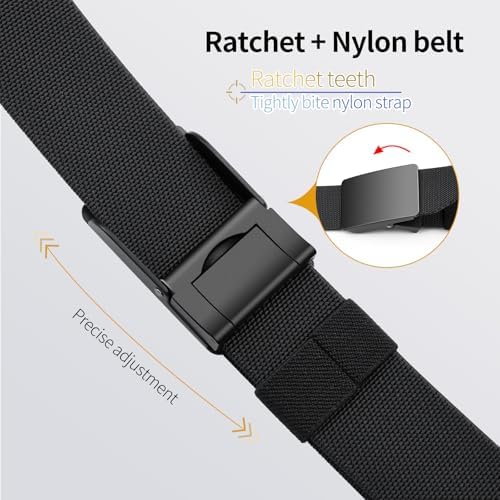 Belt Men, Work Belts for Mens, Holeless Adjustable Canvas Web Cloth Fabric Belts, Casual Dress Business Belt