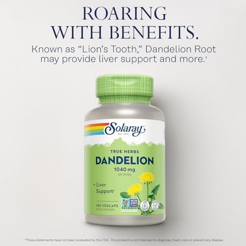SOLARAY Dandelion Root Supplement - Healthy Kidney and Liver Support - 1,040 mg per Serving - Vegan, Lab Verified, 60-Day Guarantee - 90 Servings, 180 VegCaps