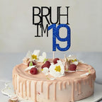 Bruh I'm 19 Cake Topper - Bro I'm 19, Happy Sweet 19 Ornament for Boys' 19th Birthday Party Supplies (blue 19)