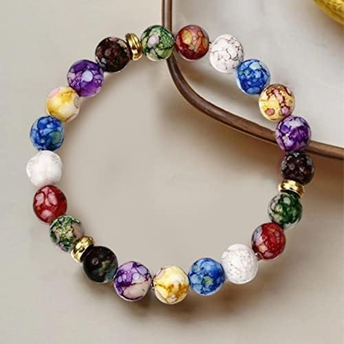 Healing Crystals Bracelet Handmade Natural Gemstones Beads Elastic Natural Stone Yoga Beads Bracelet Heart-Shaped, Modern Artisanal Beaded Unisex 7.6 inches Turquoise