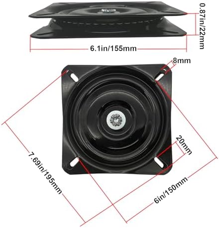 6.25 Inch Heavy Duty Bar Stool Swivel Plate Replacement, Bar Stool Seat Turntable,Square Swivel Mechanism for Recliner Chair or Furniture - Ball Bearing Swivel Boat Seat