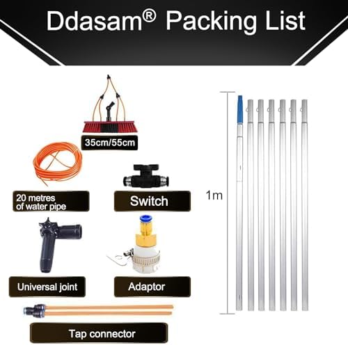 50FT Water Fed Pole Kit with Extendable Telescopic Aluminum Pole and Brush for Outdoor Window Cleaning Ideal for Solar Panel Cleaning and Washer Spray