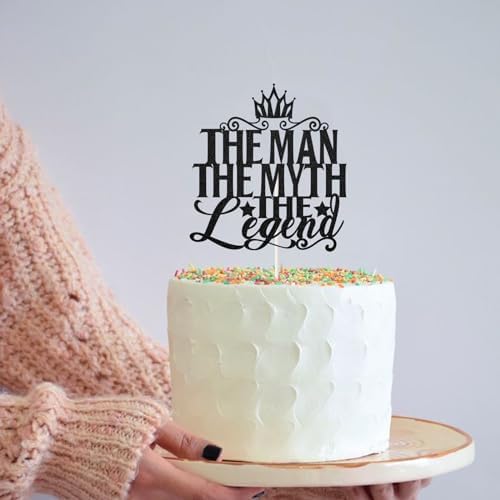 Black Glitter The Man The Myth The Legend Cake Topper,Dad Birthday Theme Happy Father's Day Party Decor, Retirement Party Decoration Supplies.