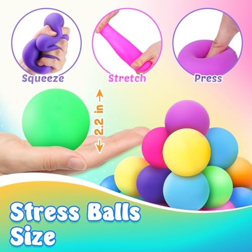 Squishy Stress Balls for Kids Adults: 18 Pack Stretchy Fidget Ball for Nervousness Stress Relief, Hand Therapy Sensory Squeeze Ball, Fidget Classroom Must Haves, Party Favors for Kids 3-12
