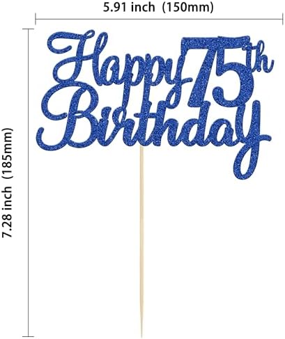 Gyufise 1Pc Happy 75th Birthday Cake Topper Glitter 75th Birthday Cake Pick Cheers to 75 Years Old Seventy Five Fabulous Cake Decorations for 75th Birthday Wedding Anniversary Party Supplies
