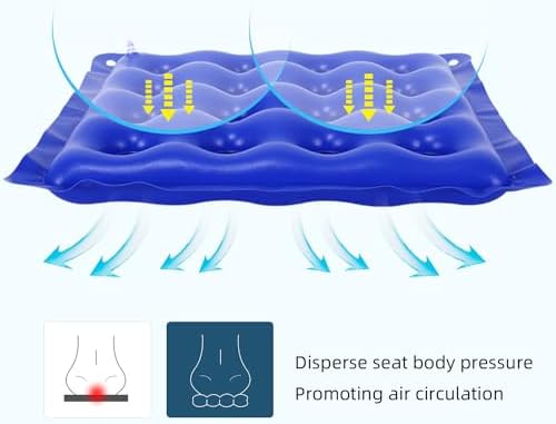 Waffle Cushion 2 Pack - Inflatable Air Cushion with Pump - Pressure Sore Relief - Cream and Blue 17x17 Inch