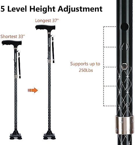 KAKICLAY Folding Walking Cane with LED Light for Women & Men - Foldable, Adjustable, Collapsible Lightweight Aluminum Walking Stick for Seniors & Adults