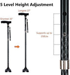 KAKICLAY Folding Walking Cane with LED Light for Women & Men - Foldable, Adjustable, Collapsible Lightweight Aluminum Walking Stick for Seniors & Adults
