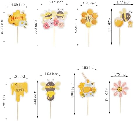 Arthsdite 24Pcs Bumble Bee Cupcake Toppers Flower Sweet Bee Honeycomb Cupcake Picks Flower Oh Babee Cake Picks for Bee theme Baby Shower Kids Boys Girls Birthday Party Cake Decorations Supplies