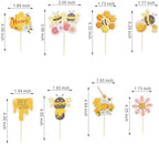 Arthsdite 24Pcs Bumble Bee Cupcake Toppers Flower Sweet Bee Honeycomb Cupcake Picks Flower Oh Babee Cake Picks for Bee theme Baby Shower Kids Boys Girls Birthday Party Cake Decorations Supplies