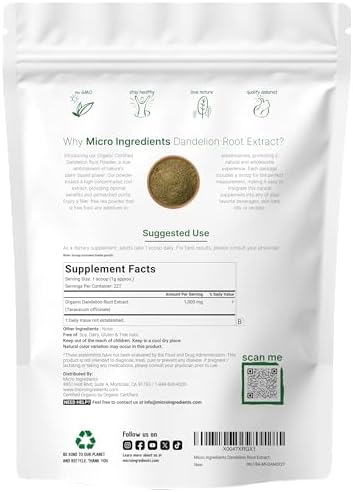 Organic Dandelion Root Tea Powder, 8oz | Up to 220 Servings | Premium Source for Daily Beverage | 100% Pure Dandelion Supplement | Caffeine Free, Non-GMO, No Sugar, Eco-Friendly Recyclable Bags