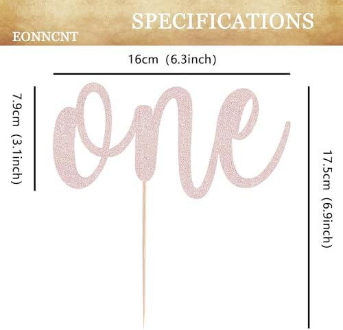 One Cake Topper - Rose Gold Glitter 1st Birthday Cake Decorating Supplies for Boys or Girls, First Birthday Cake Topper for Baby Shower 1st Birthday Party Supplies Photo Booth Props