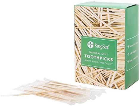 4000 Count | KingSeal Individually Cello Wrapped Mint Flavor Birch Wood Toothpicks, 2.5 Inch, Bulk Pack - 4 Boxes x 1000