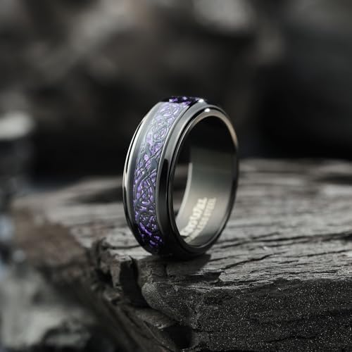 King Will 316L Stainless Steel Spinner Ring for Men Women- 8mm Width Fidget Ring with Dragon/Celtic Knot Pattern, Stress Anxiety Relief Comfort Fit Wedding Band