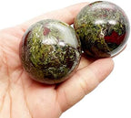1.5"(40mm) Ball Sphere Figurine with Wood Stand, Polished Natural Gemstone Crystal Balls Sculpture Fengshui Healing Decoration, Dragon Bloodstone