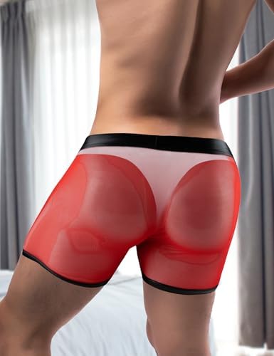 comeondear Mens Underwear Lingerie for Men Shorts Pants with Removable Pouch See Through Lace Boxer Briefs Erotic Clubwear