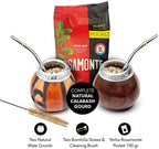 BALIBETOV Yerba Mate Set - 2 Gourds, 100gr Loose Leaf, 2 Bombilla, 1 Cleaning Brush - Dark Brown (MAT02)
