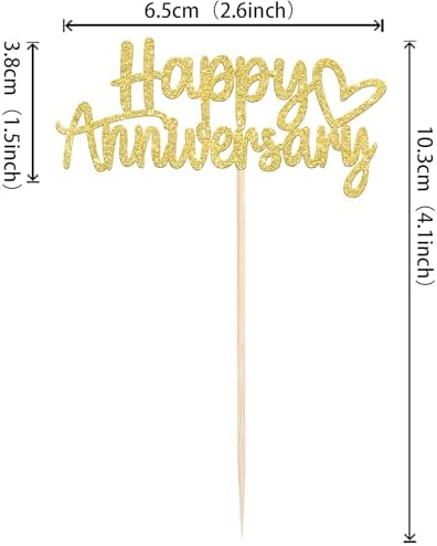 24 PCS Happy Anniversary Cupcake Toppers Glitter Wedding Anniversary Cupcake Picks Baby Shower Birthday Wedding Anniversary Party Cake Decorations Supplies Gold