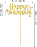 24 PCS Happy Anniversary Cupcake Toppers Glitter Wedding Anniversary Cupcake Picks Baby Shower Birthday Wedding Anniversary Party Cake Decorations Supplies Gold
