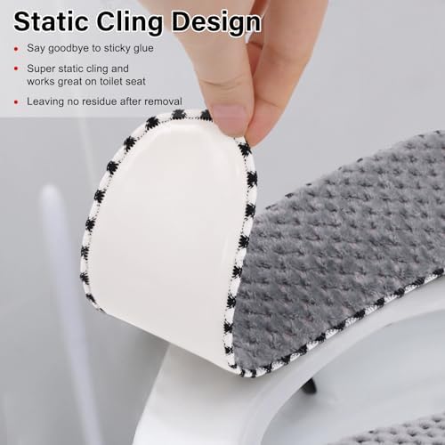 2Pairs Warm Toilet Seat Cover Mat Plush Thick Toilet Seat Padded Non Slip Soft Cushion Washable Bathroom Warmer Static Cling Cover Non Adhesive,Grey