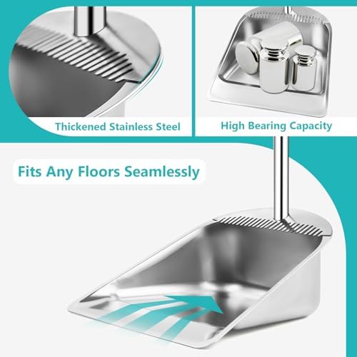 Metal Dust Pan with Long Handle, 41" Stainless Steel Dustpan, Heavy Duty Standing Up Dust Pan with Comb Teeth, Outdoor Indoor Upright Dustpan for Home Restaurant Kitchen Lobby Room Office Pet Hair