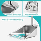 Metal Dust Pan with Long Handle, 41" Stainless Steel Dustpan, Heavy Duty Standing Up Dust Pan with Comb Teeth, Outdoor Indoor Upright Dustpan for Home Restaurant Kitchen Lobby Room Office Pet Hair